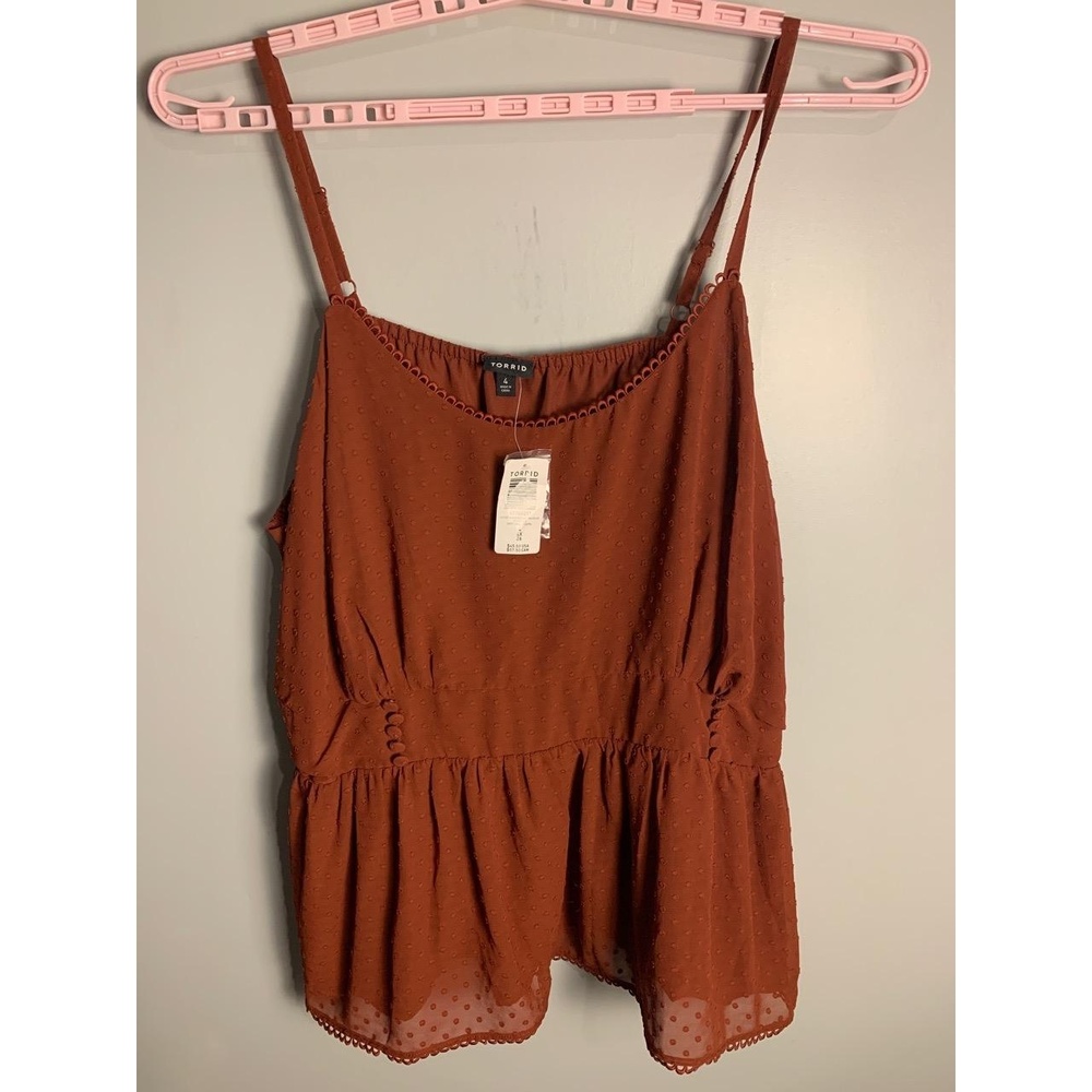NWT Torrid Peplum Clip Dot Shirred Bust Lace Trim Top 4X - Picture 7 of 13